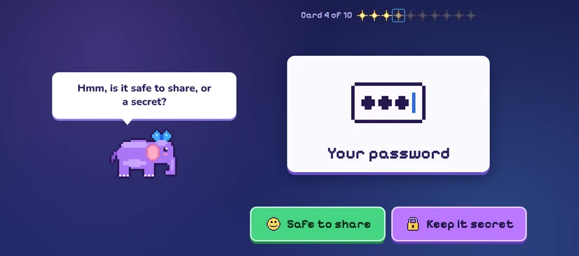 Ellie the elephant asking whether your password is safe to share online